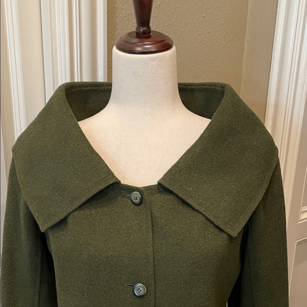 Olive Green Women's Wool Blend Button Jacket - Picture 2 of 9
